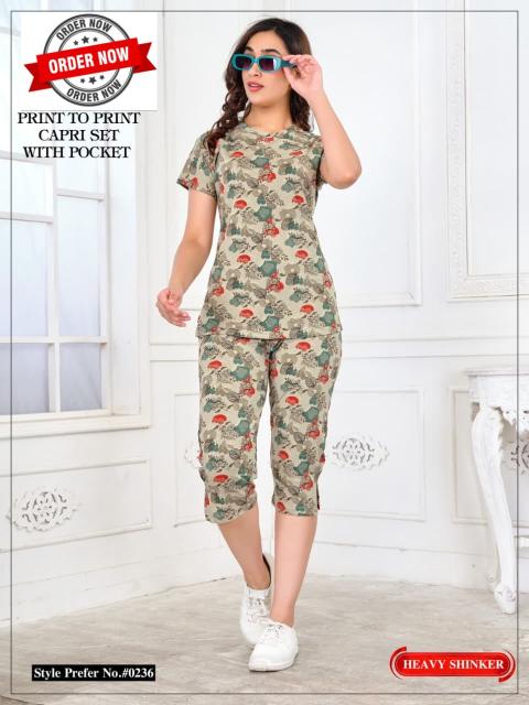 Summer Special VOL.#AT0236 Catalog Capri Set With Pocket Night Suit