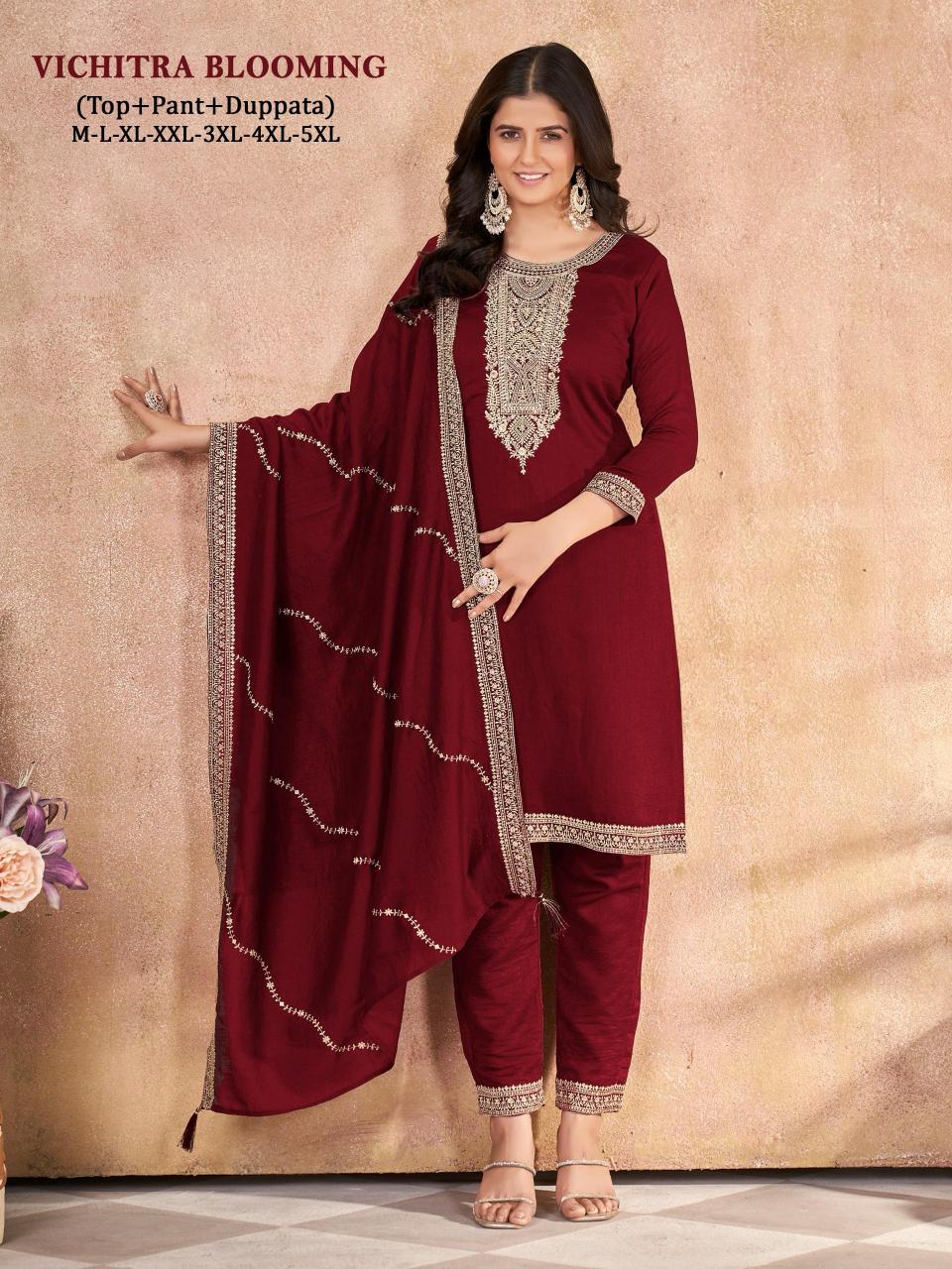 Vichitra Blooming Silk Catalog maroon silk kurtis online india