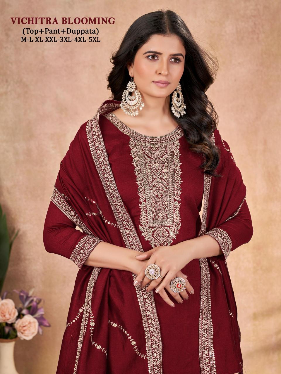 Vichitra Blooming Silk Catalog maroon silk kurtis online india
