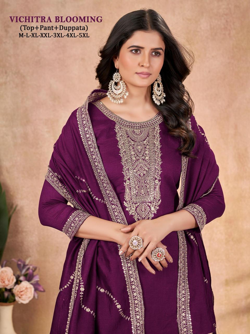 Vichitra Blooming Silk Catalog maroon silk kurtis online india