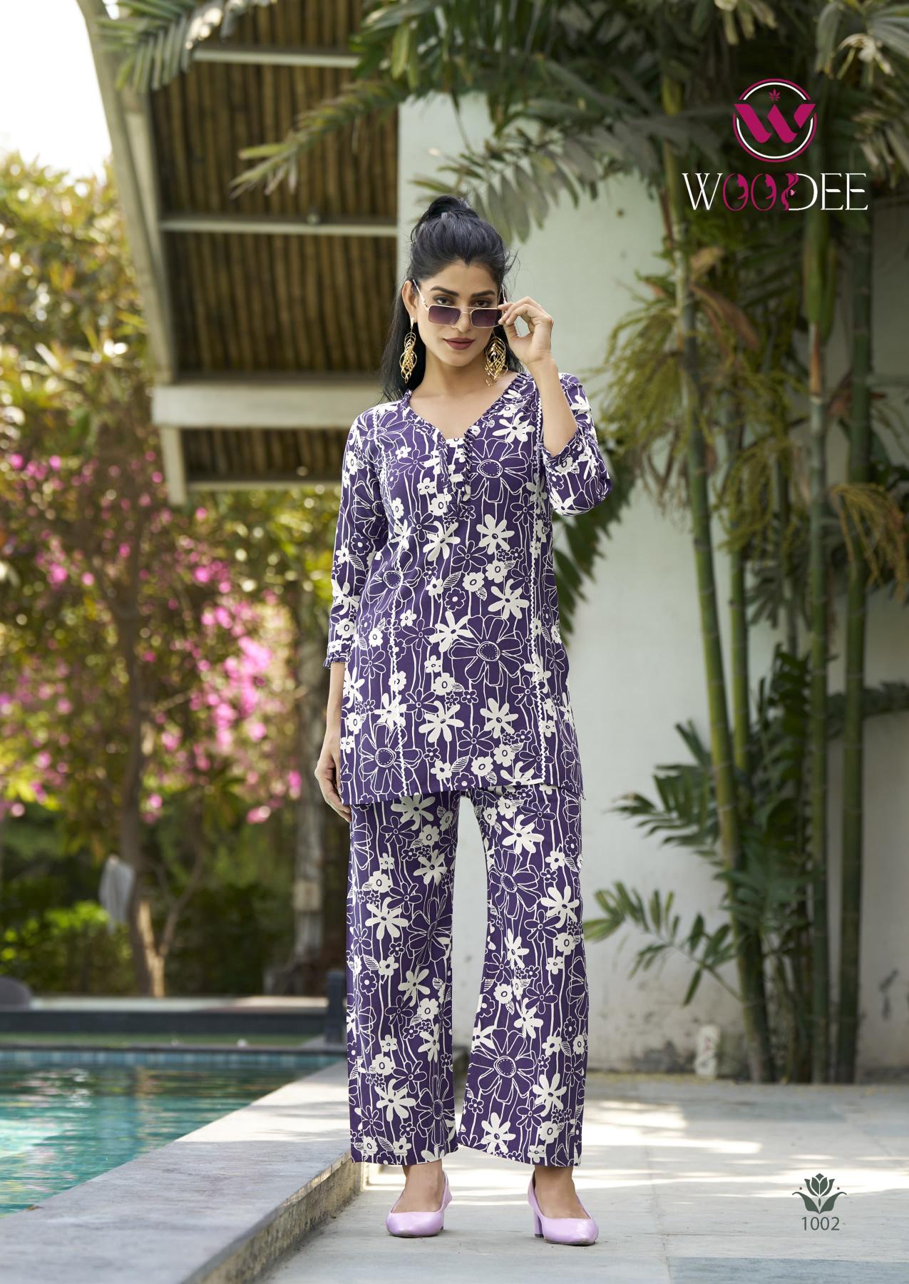Woodee Moksha catalog heavy rayon co ord set  