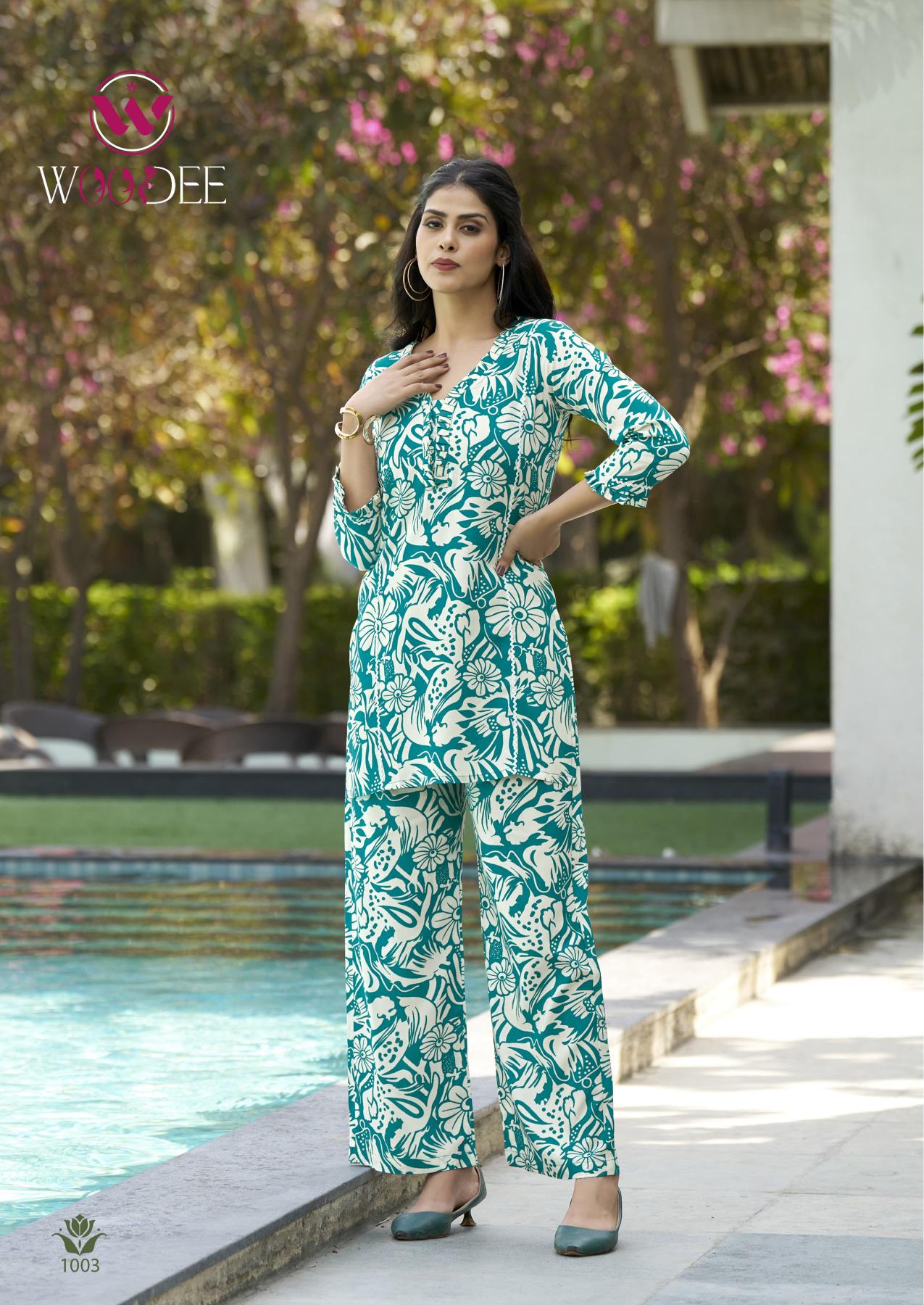 Woodee Moksha catalog heavy rayon co ord set  