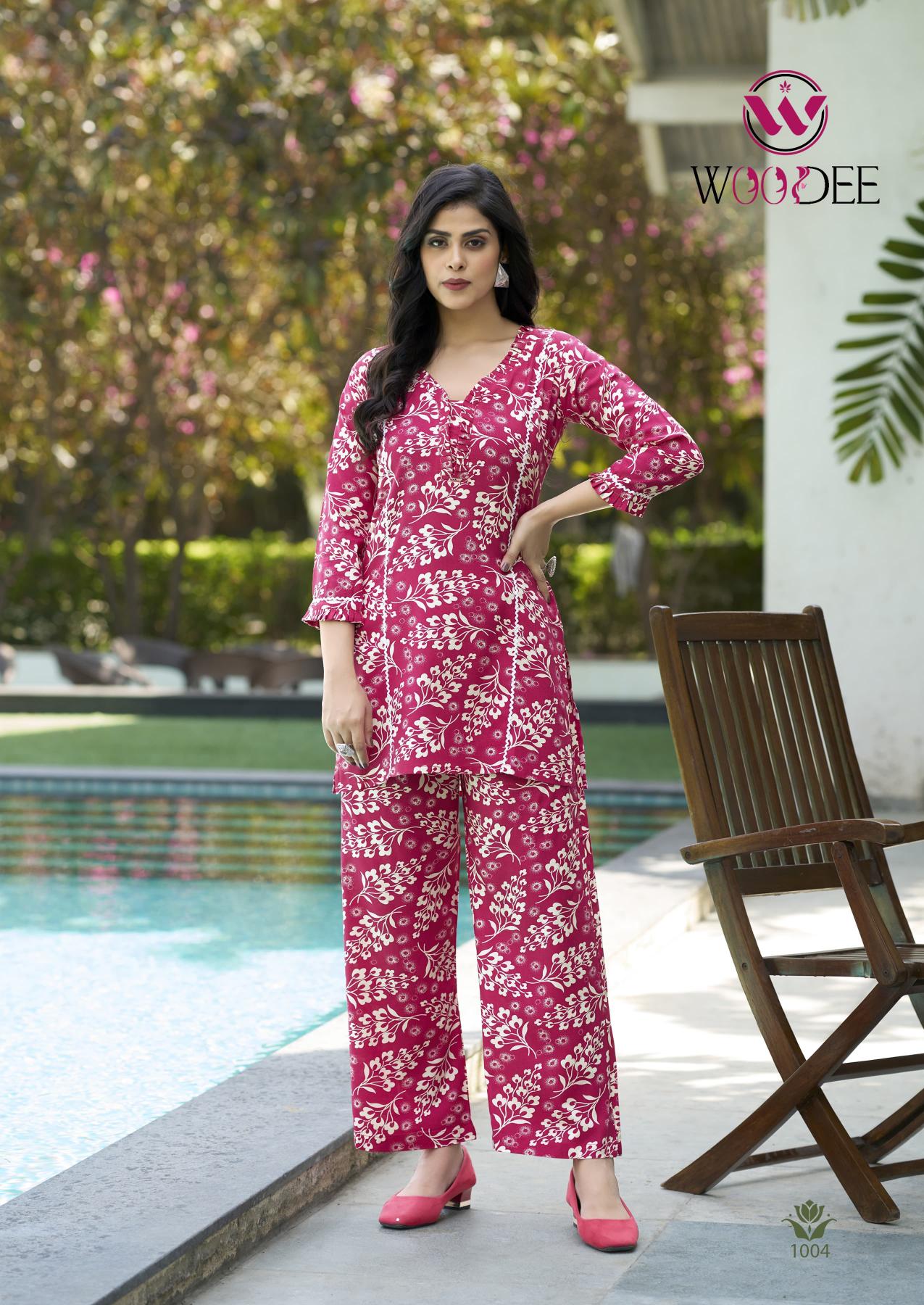 Woodee Moksha catalog heavy rayon co ord set  