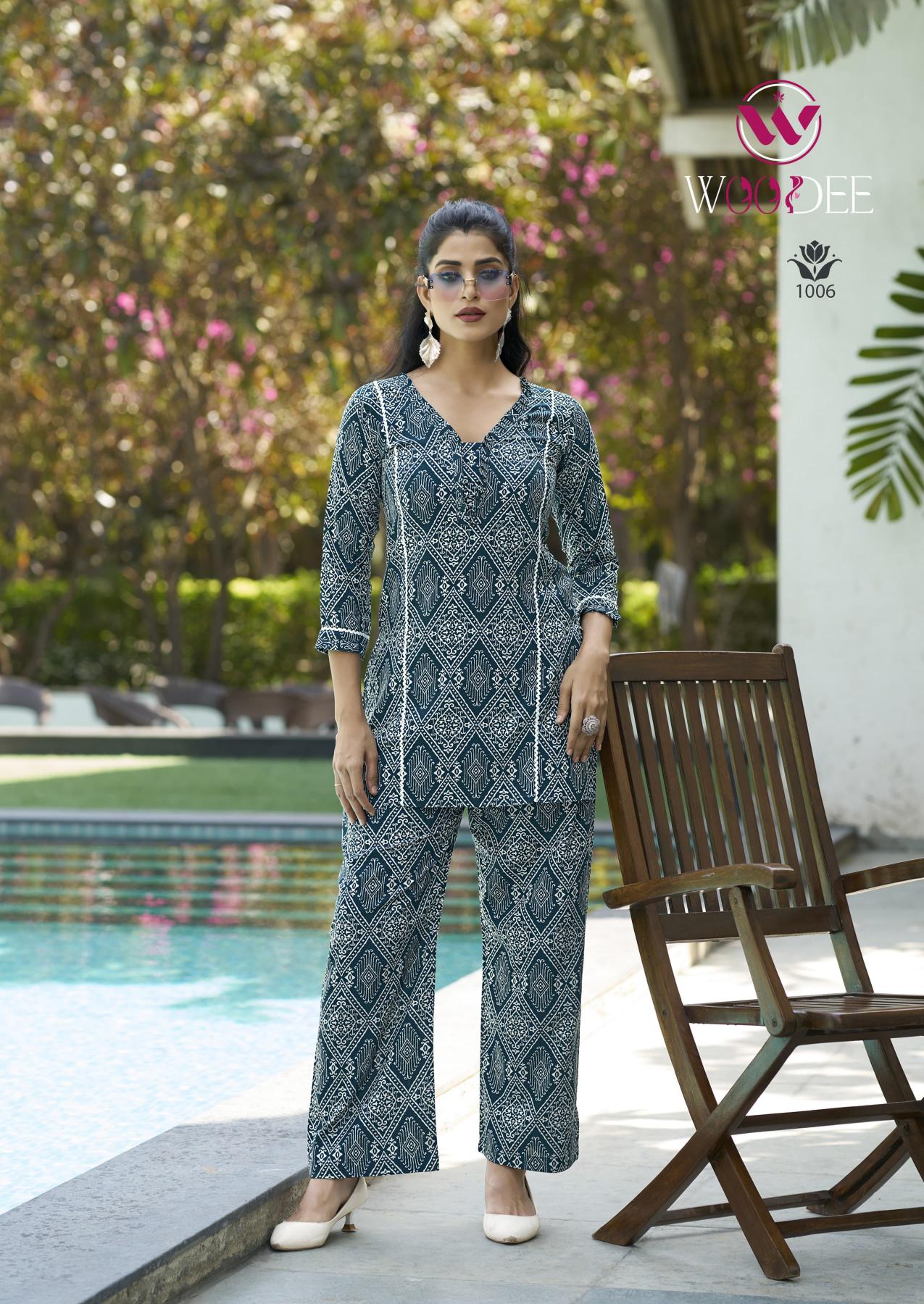 Woodee Moksha catalog heavy rayon co ord set  