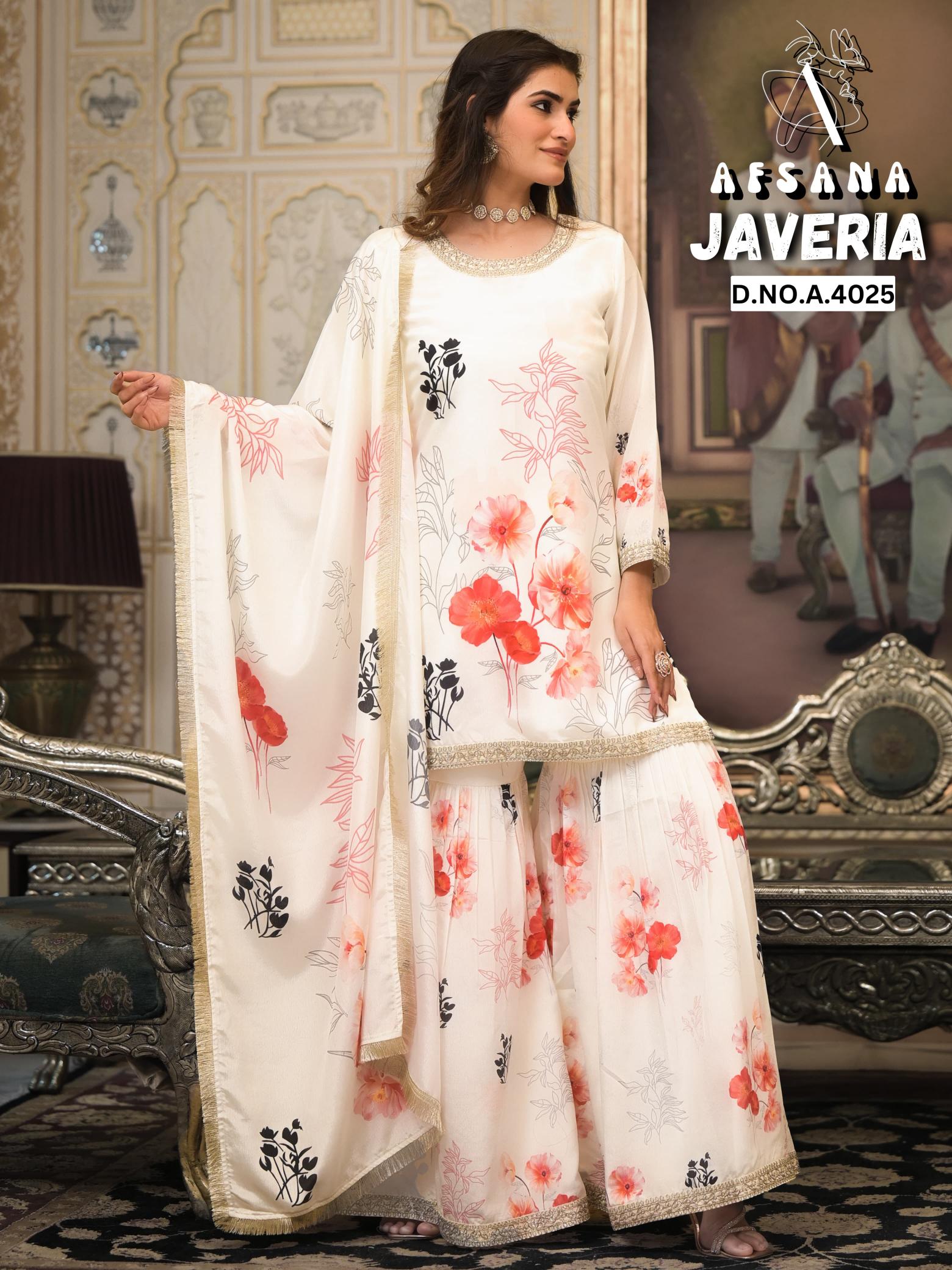 Afsana Javeria 4025 catalog pakistani sharara suit online india
