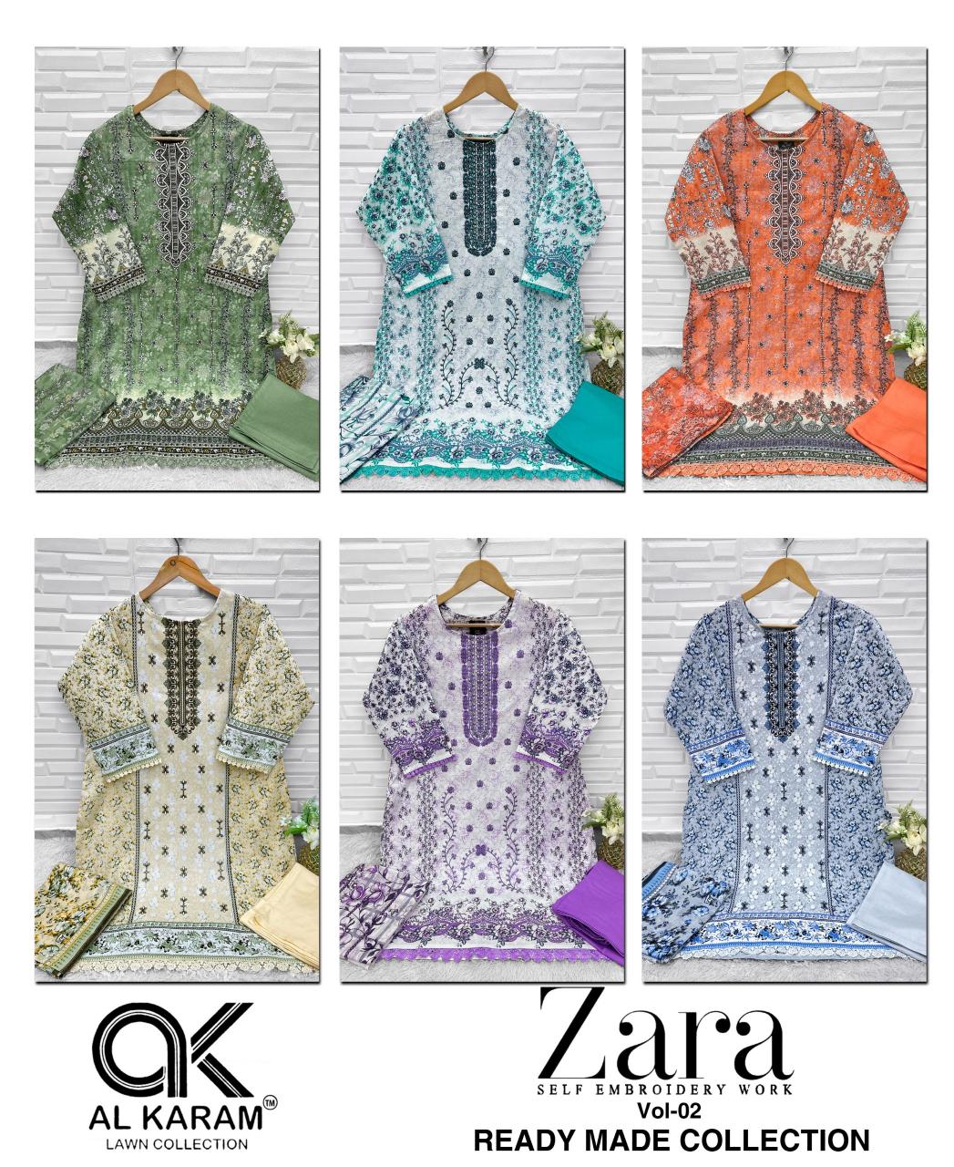 Al-Karam Zara Vol-2 – Pakistani Karachi Kurti Pant With Dupatta - Wholesale Catalog