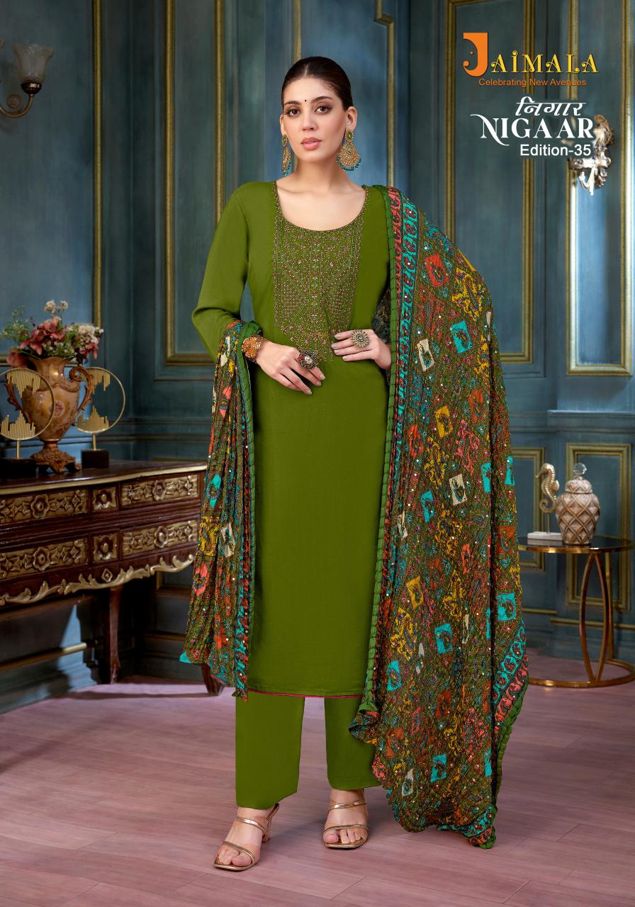Alok Jaimala Nigaar Vol 35 Catalog wholesale ladies dress material suppliers in hyderabad