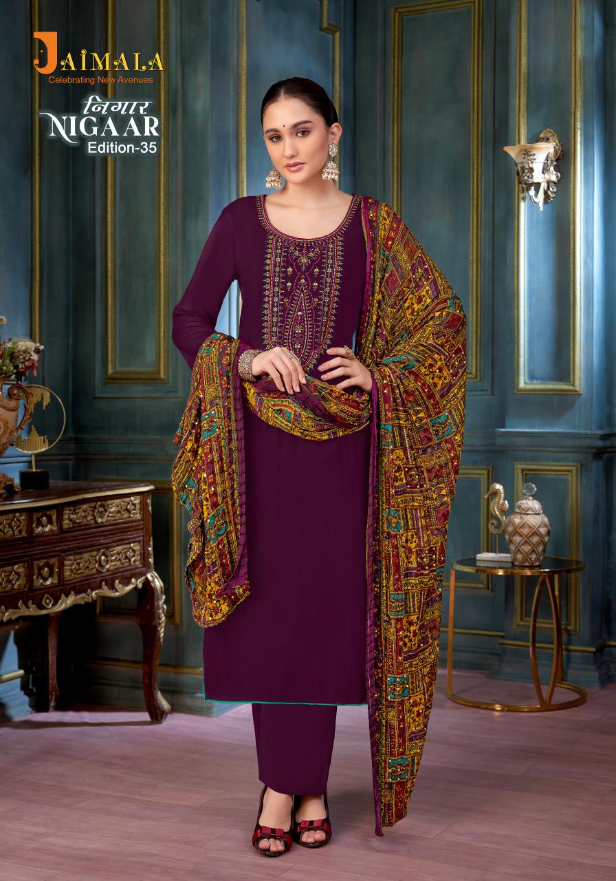 Alok Jaimala Nigaar Vol 35 Catalog wholesale ladies dress material suppliers in hyderabad