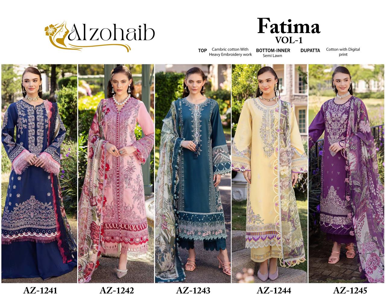Alzohaib Az Fatima Vol 1 Catalog Cotton Duppatta pakistani online suits collection