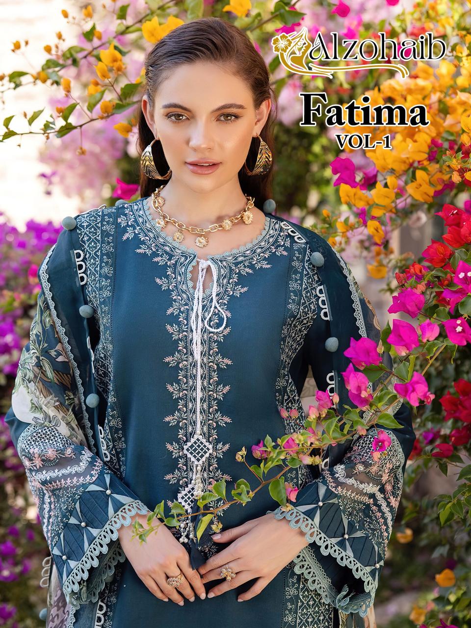 Alzohaib Az Fatima Vol 1 Catalog Cotton Duppatta pakistani online suits collection