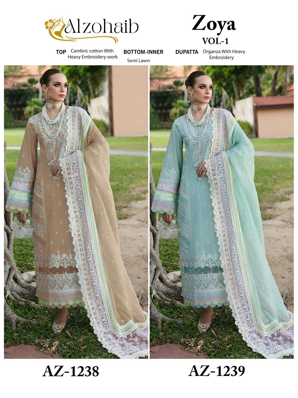 Alzohaib Az Zoya Vol 1 catalog modern designer pakistani suits