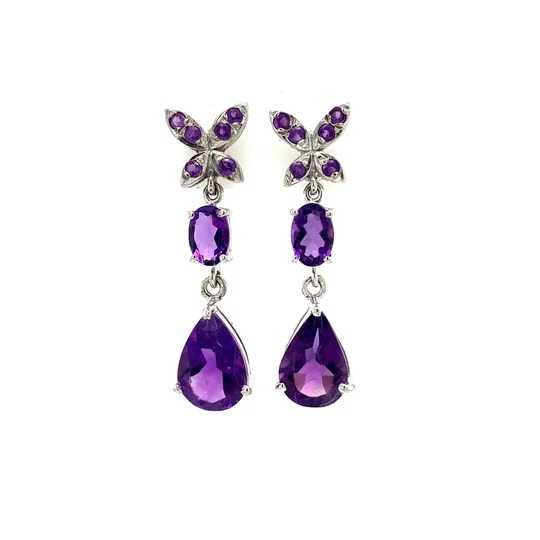 Amethyst Earring in 925 Sterling Silver - KST 53382 silver ring design for women with stone