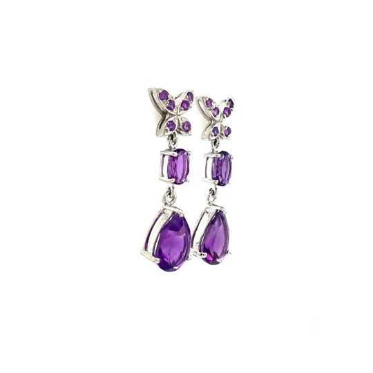 Amethyst Earring in 925 Sterling Silver - KST 53382 silver ring design for women with stone