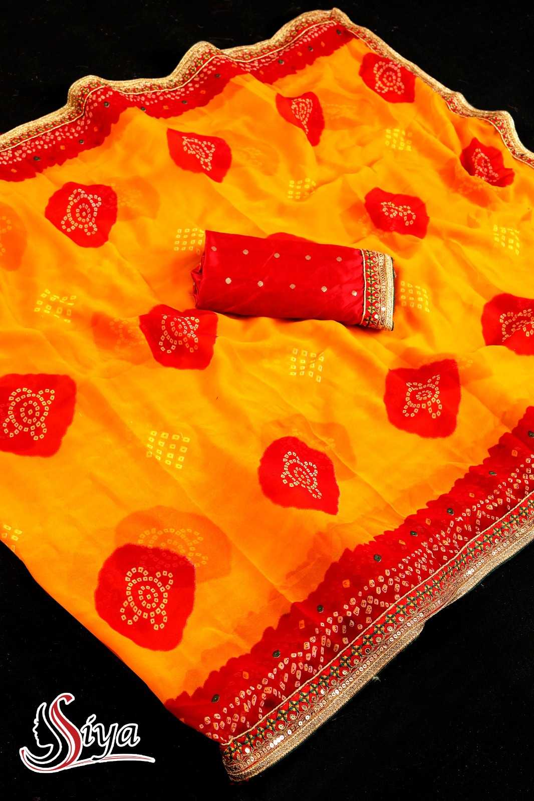 Dazira Siya catalog yellow coulor printed saree with red flower in surat