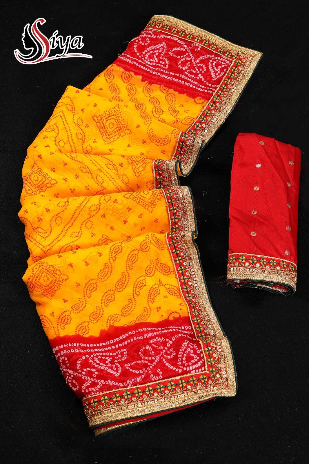 Dazira Siya catalog yellow coulor printed saree with red flower in surat