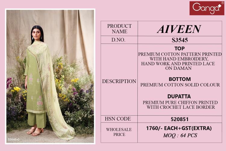 Ganga Aiveen 3545 catalog wholesale salwar kameez dealers
