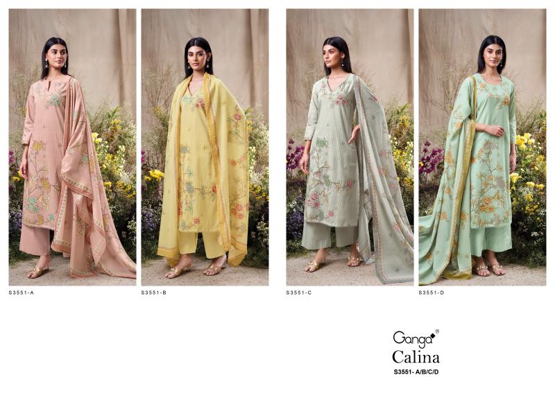 Ganga Calina 3551 catalog wholesale unstitched salwar kameez material