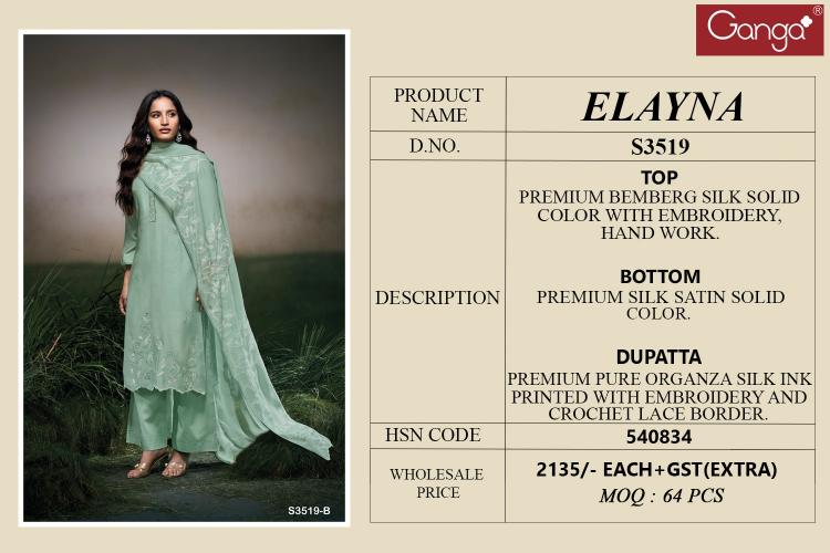 Ganga Elayna 3519 catalog wholesalers for salwar kameez in mumbai