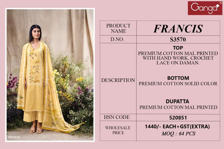 Ganga Francis 3570 catalog indian salwar kameez wholesale price