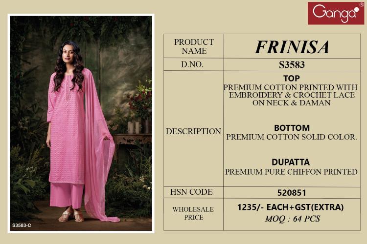 Ganga Frinisa 3583 catalog surat dress materials wholesalers in chennai