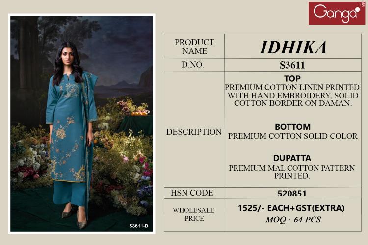 Ganga Idhika 3611 catalog wholesale dealers of salwar kameez in mumbai