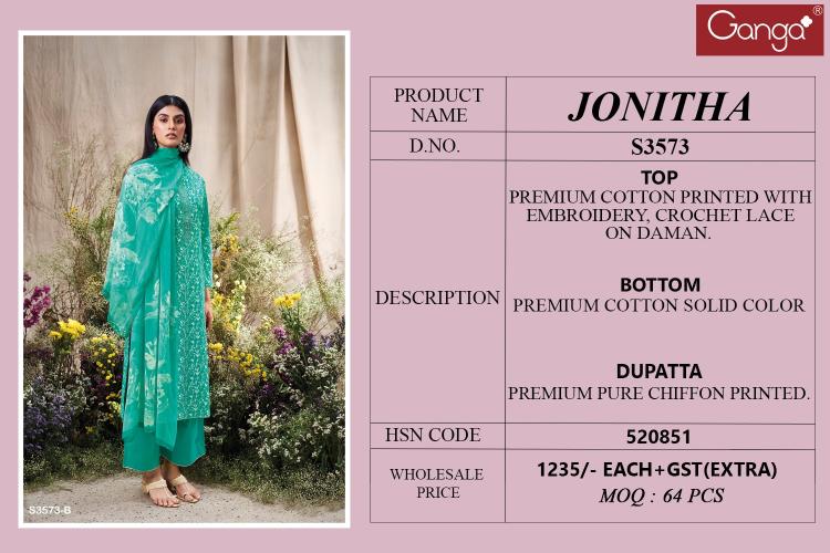 Ganga Jonitha 3573 catalog wholesale salwar kameez online shopping