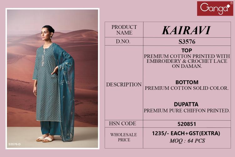 Ganga Kairavi 3576 catalog designer salwar kameez at wholesale price