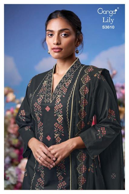 Ganga Lily 3610 catalog aari work salwar kameez wholesale