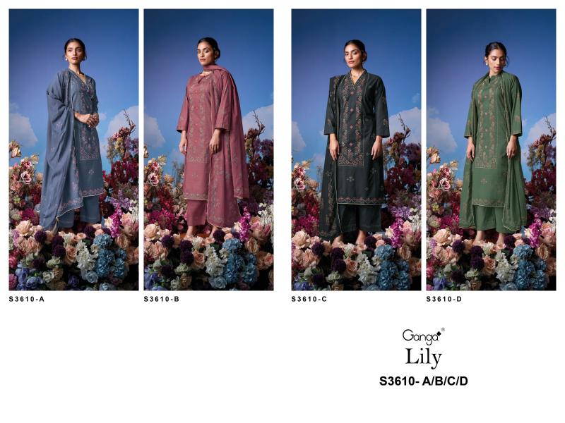 Ganga Lily 3610 catalog aari work salwar kameez wholesale
