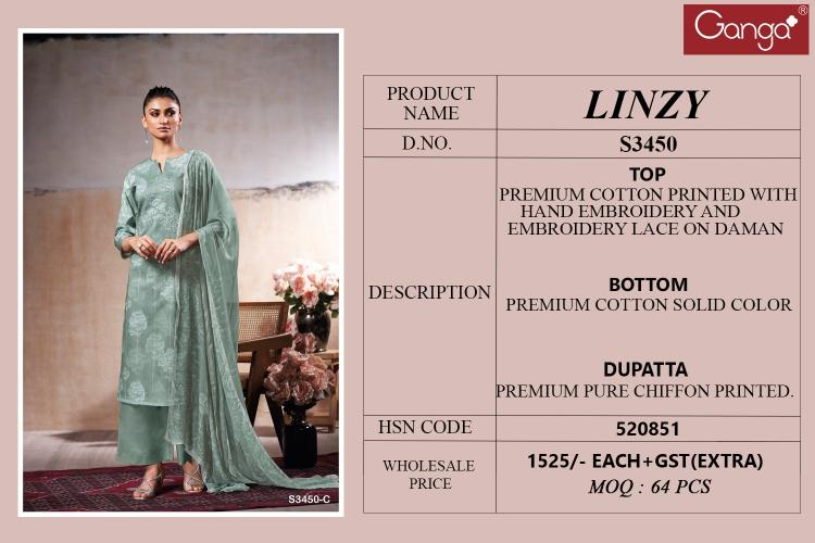 Ganga Linzy 3450 catalog salwar kameez wholesale ahmedabad