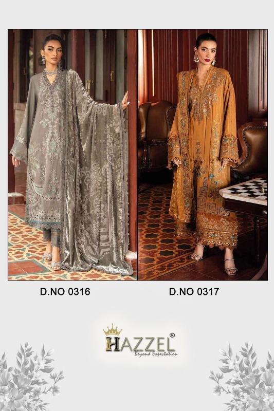 Hazzel 316 , 317 catalog Chiffon Duppatta pakistani suits online india wholesale