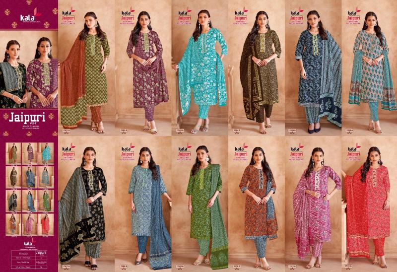 Kala Jaipuri Vol-7 – Kurti Pant With Dupatta - Wholesale Catalog