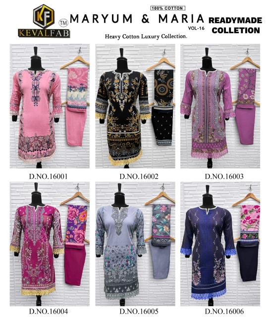 Keval Maryum & Maria Vol-16 – Pakistani Karachi Readymade Kurti Pant With Dupatta - Wholesale Catalog