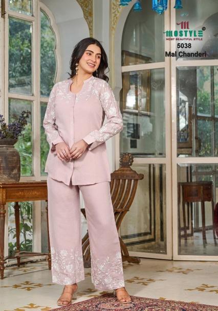 Mostyle Mal chanderi catalog co ord set for women wholesale