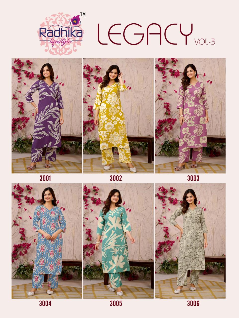 Radhika Lifestyle Legacy vol 3 catalog wholesale coord sets