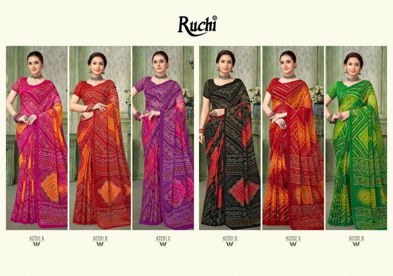 Ruchi Star Chiffon 42201 TO 42203 Catalog chiffon sarees from surat