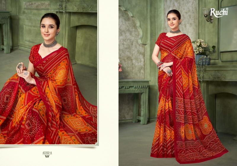 Ruchi Star Chiffon 42201 TO 42203 Catalog chiffon sarees from surat