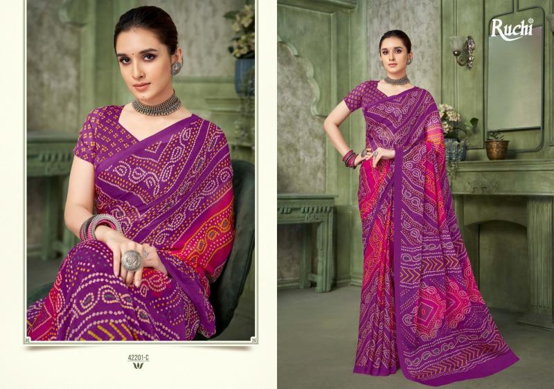 Ruchi Star Chiffon 42201 TO 42203 Catalog chiffon sarees from surat