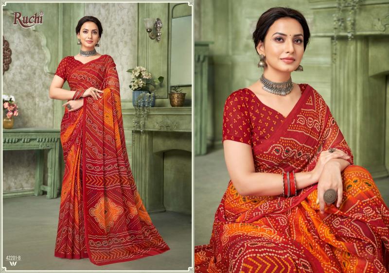 Ruchi Star Chiffon 42201 TO 42203 Catalog chiffon sarees from surat