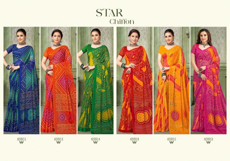 Ruchi Star Chiffon 42201 TO 42203 Catalog chiffon sarees from surat