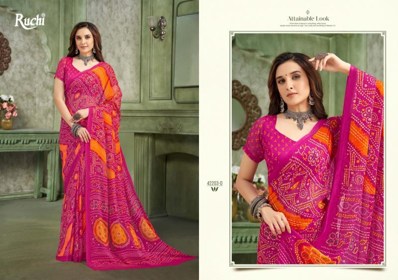 Ruchi Star Chiffon 42201 TO 42203 Catalog chiffon sarees from surat