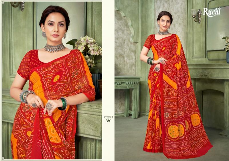 Ruchi Star Chiffon 42201 TO 42203 Catalog chiffon sarees from surat