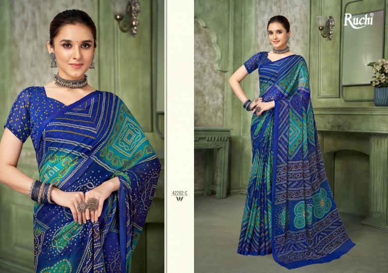 Ruchi Star Chiffon 42201 TO 42203 Catalog chiffon sarees from surat