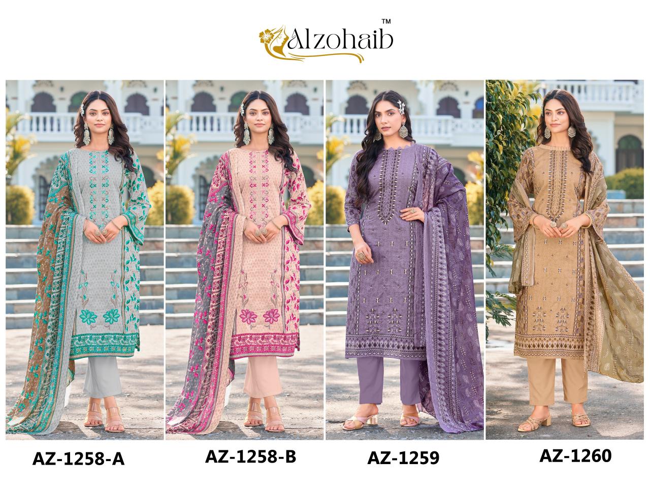Alzohaib Az 1258 A To 1260 catalog Chiffon Dupatta pakistani replica suits online india wholesale
