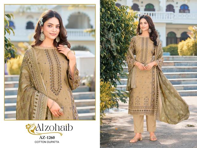 Alzohaib Az 1258 A To 1260 catalog Cotton Dupatta pakistani suits catalogue wholesale