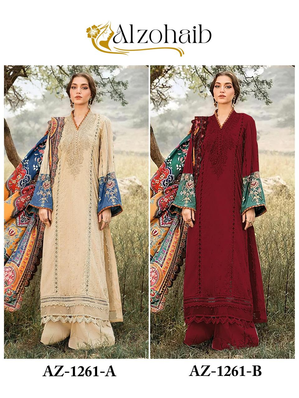 Alzohaib Az 1261 AB catalog Chiffon Dupatta pakistani suit design sharara