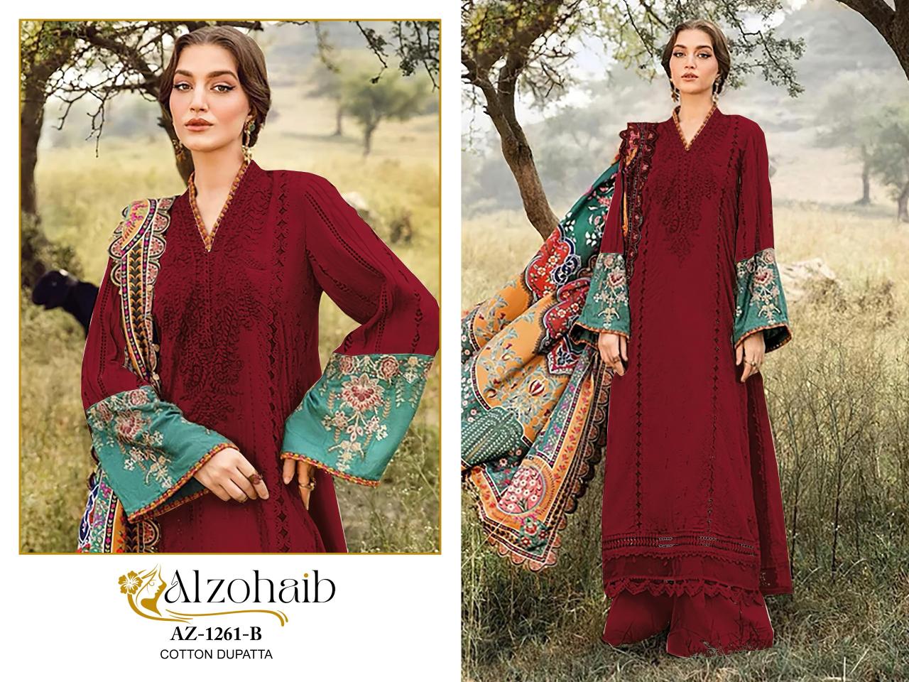 Alzohaib Az 1261 AB catalog Chiffon Dupatta pakistani suit design sharara