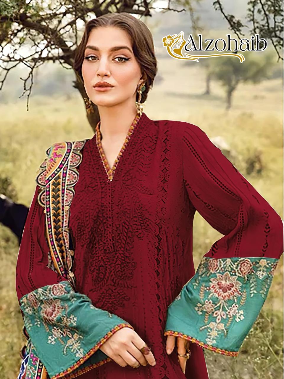 Alzohaib Az 1261 AB catalog Chiffon Dupatta pakistani suit design sharara