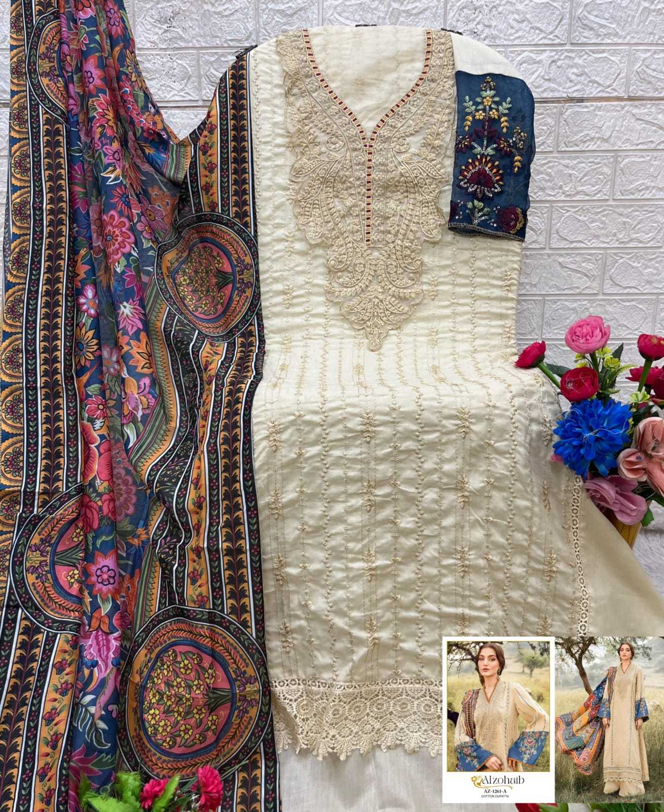 Alzohaib Az 1261 AB catalog Cotton Duppatta pakistani suit collection 2025