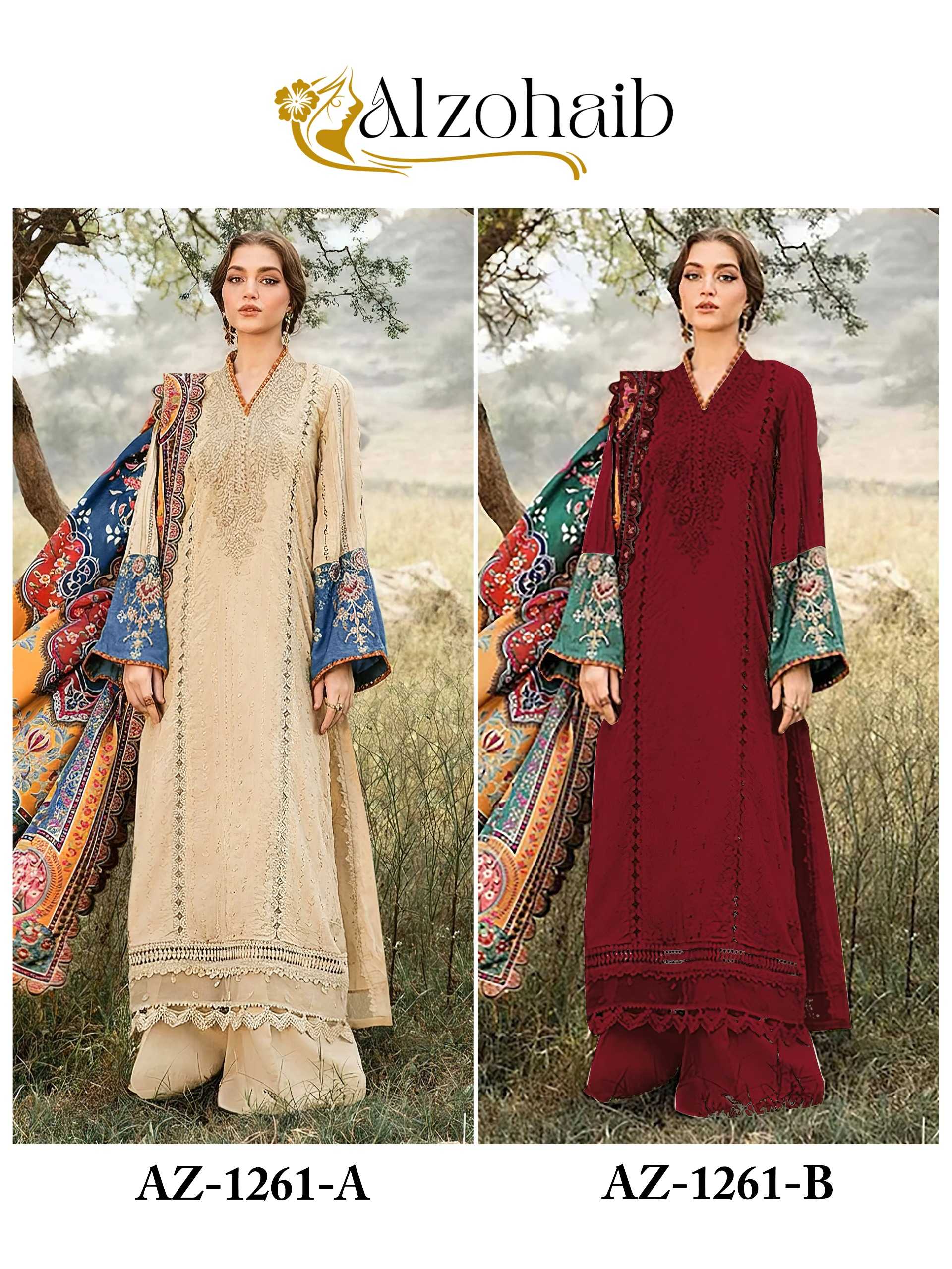 Alzohaib Az 1261 AB catalog Cotton Duppatta pakistani suit collection 2025